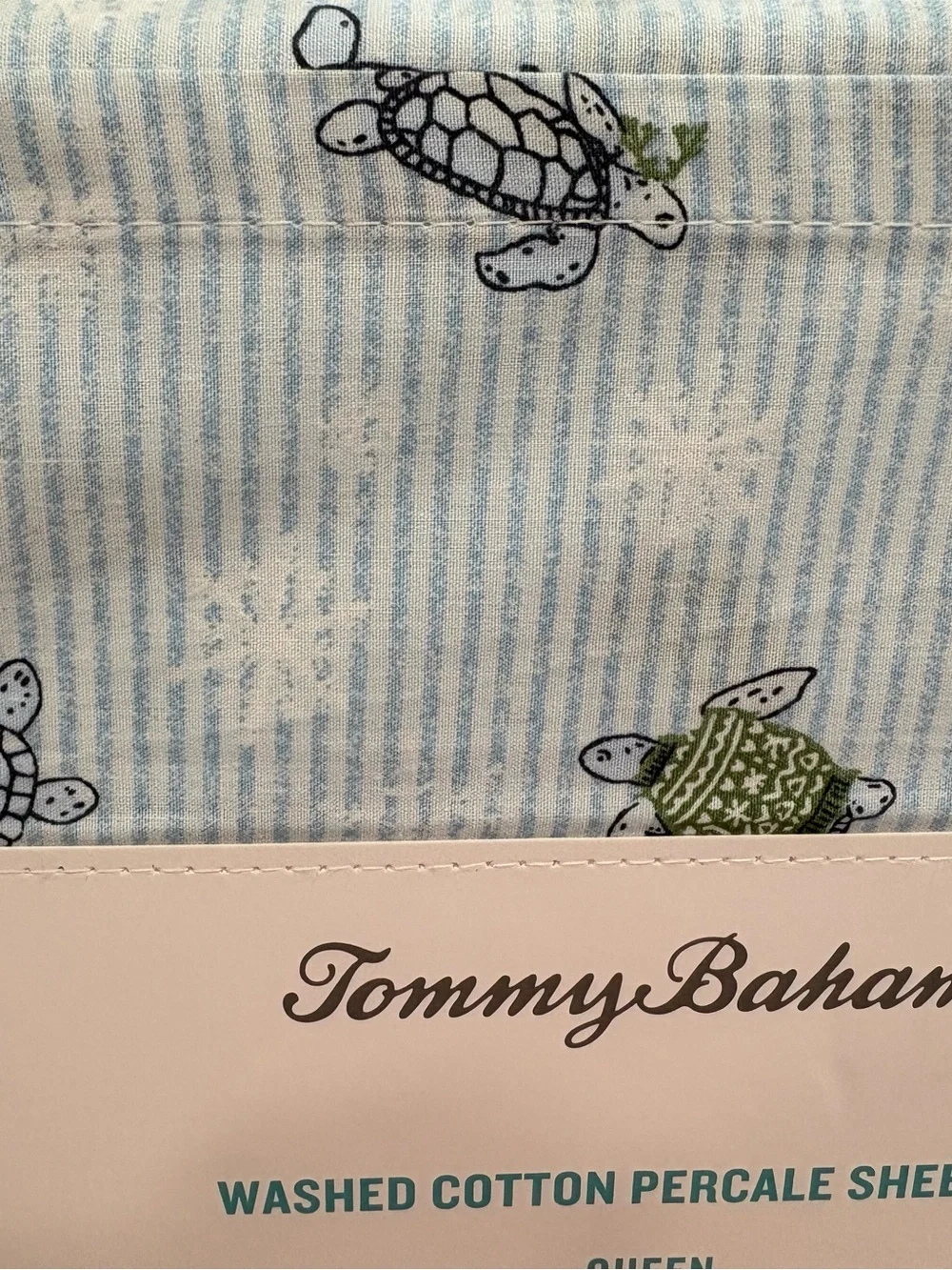 NEW Tommy Bahama Queen Sheet Set - Light Blue with “Turtle Frolic” Print